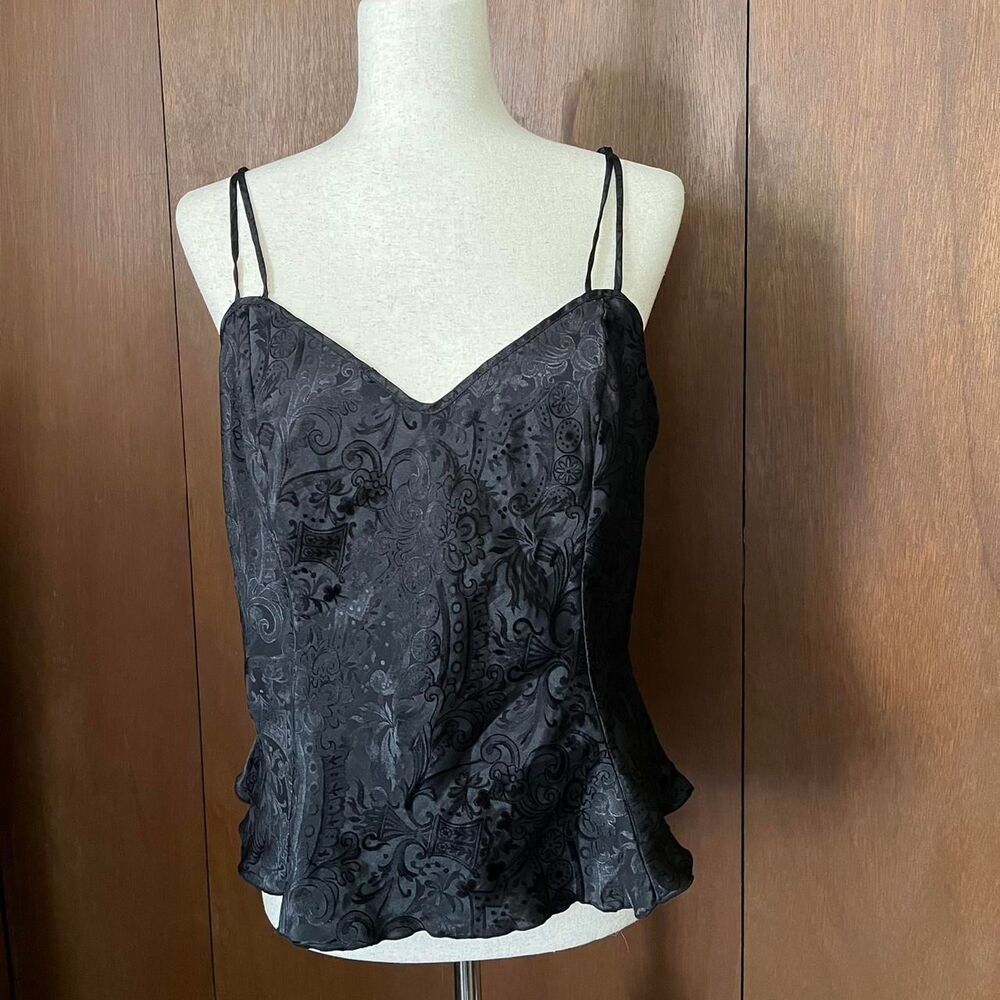 VTG Victoria's Secret Black SIlky Paisley Cami Top
